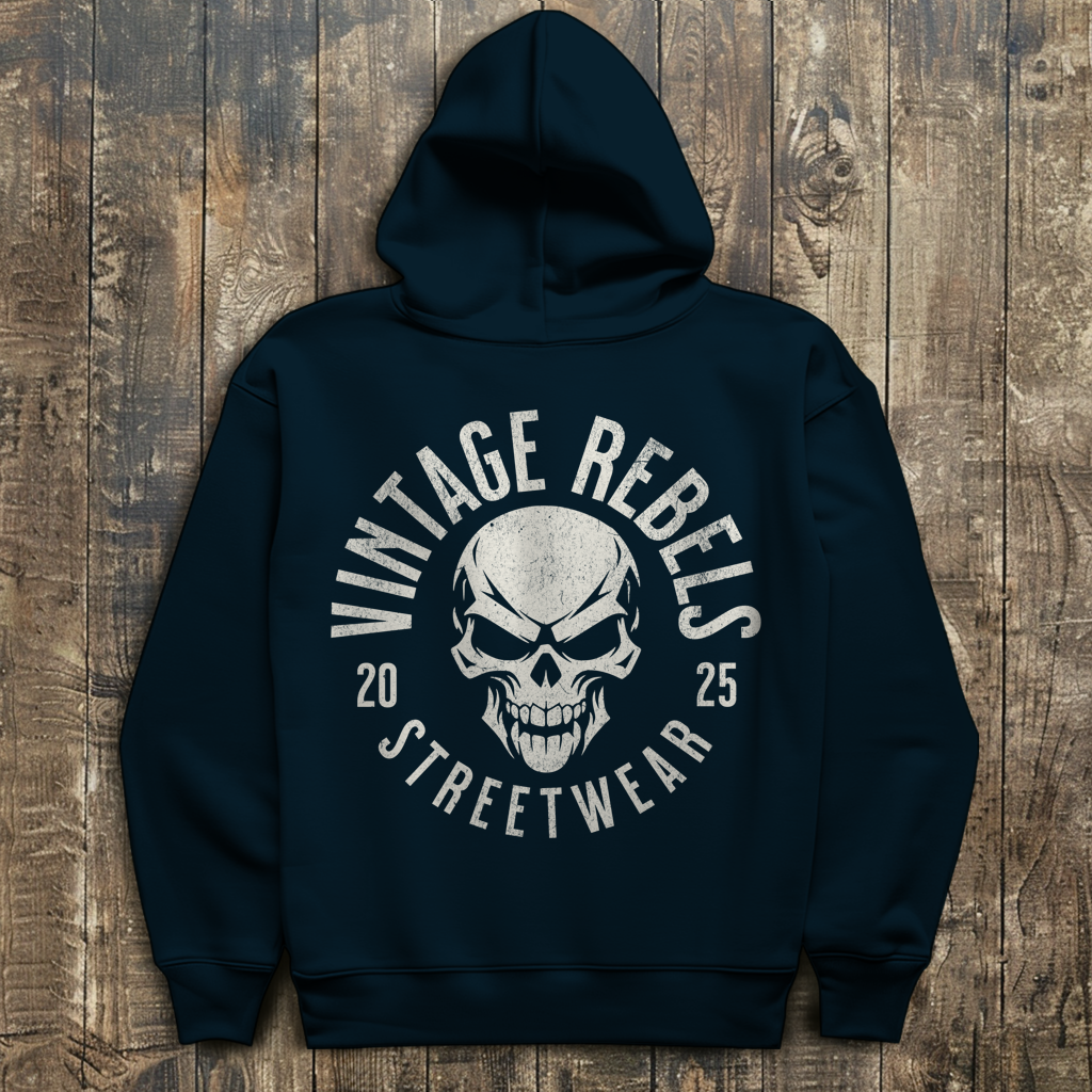 Biker Hoodie Herren Vintage Skull – Motorrad Shirt mit Brust- & Rückendruck