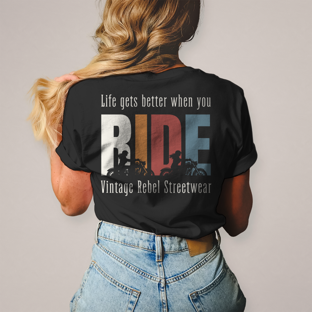 T-Shirt " RIDE " Brust- & Rückendruck
