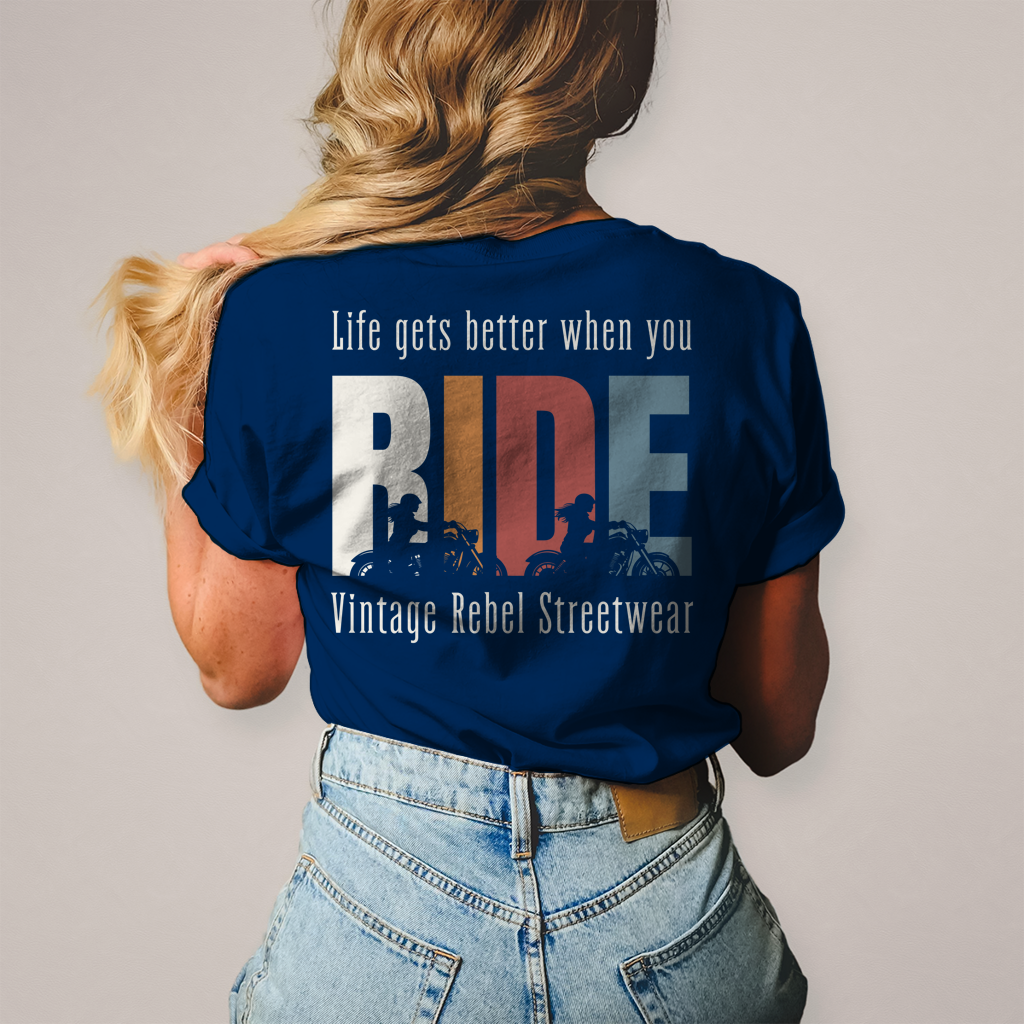 T-Shirt " RIDE " Brust- & Rückendruck