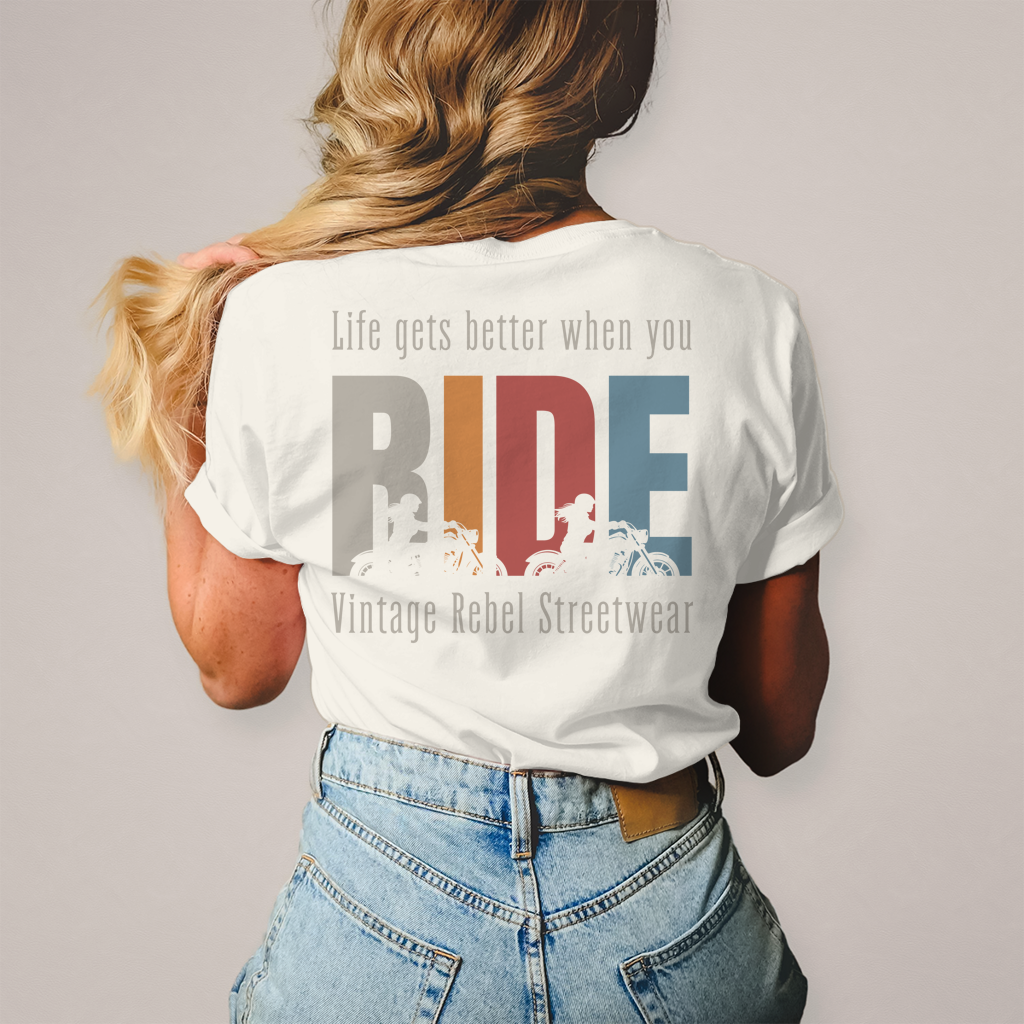 T-Shirt " RIDE " Brust- & Rückendruck