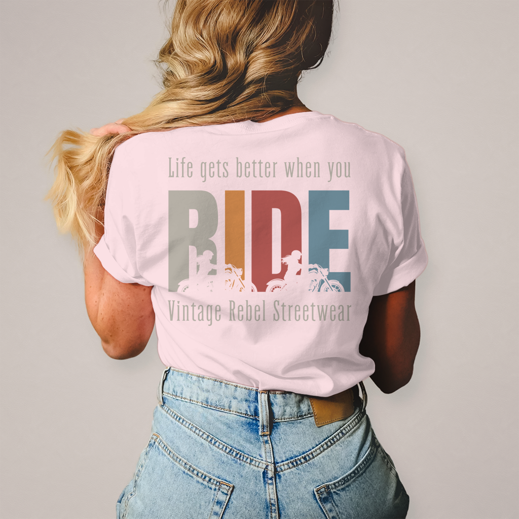 T-Shirt " RIDE " Brust- & Rückendruck