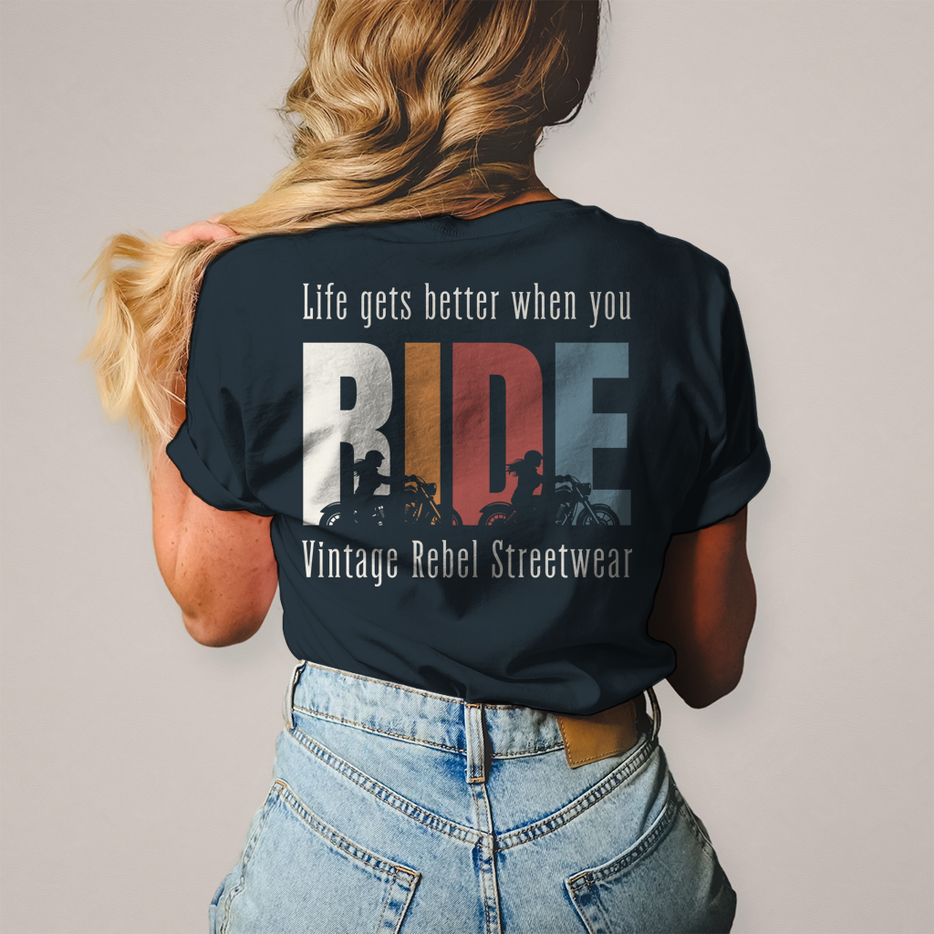 T-Shirt " RIDE " Brust- & Rückendruck