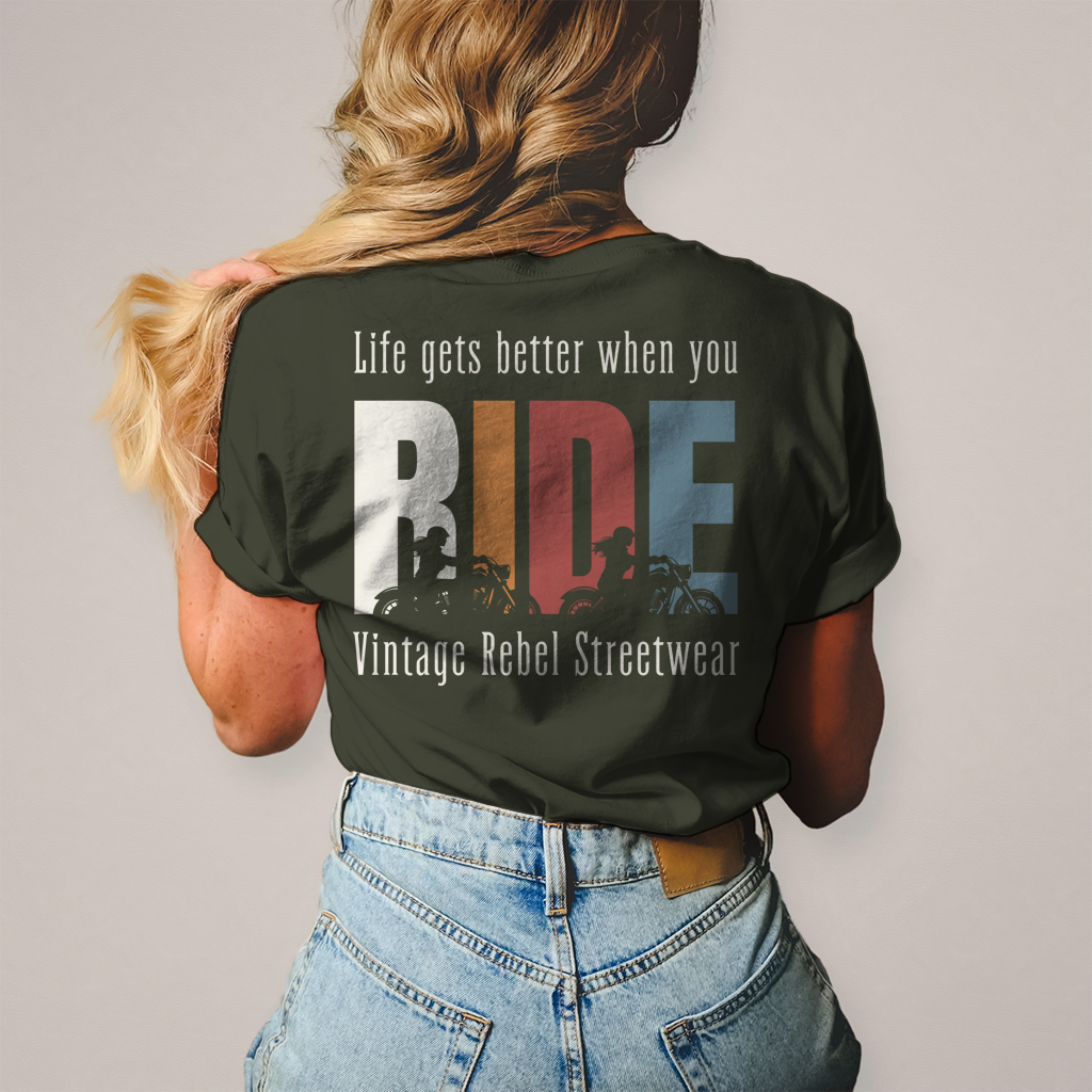 T-Shirt " RIDE " Brust- & Rückendruck