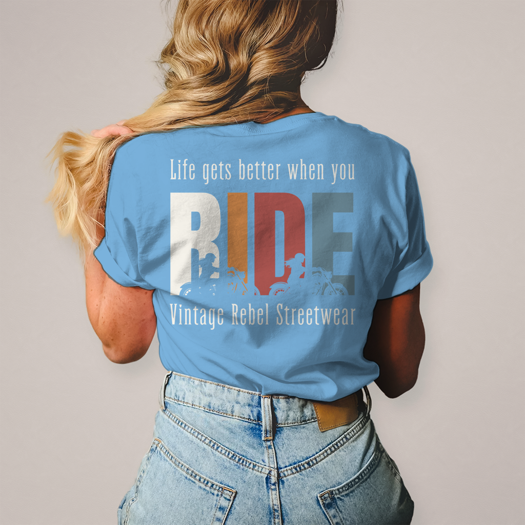 T-Shirt " RIDE " Brust- & Rückendruck