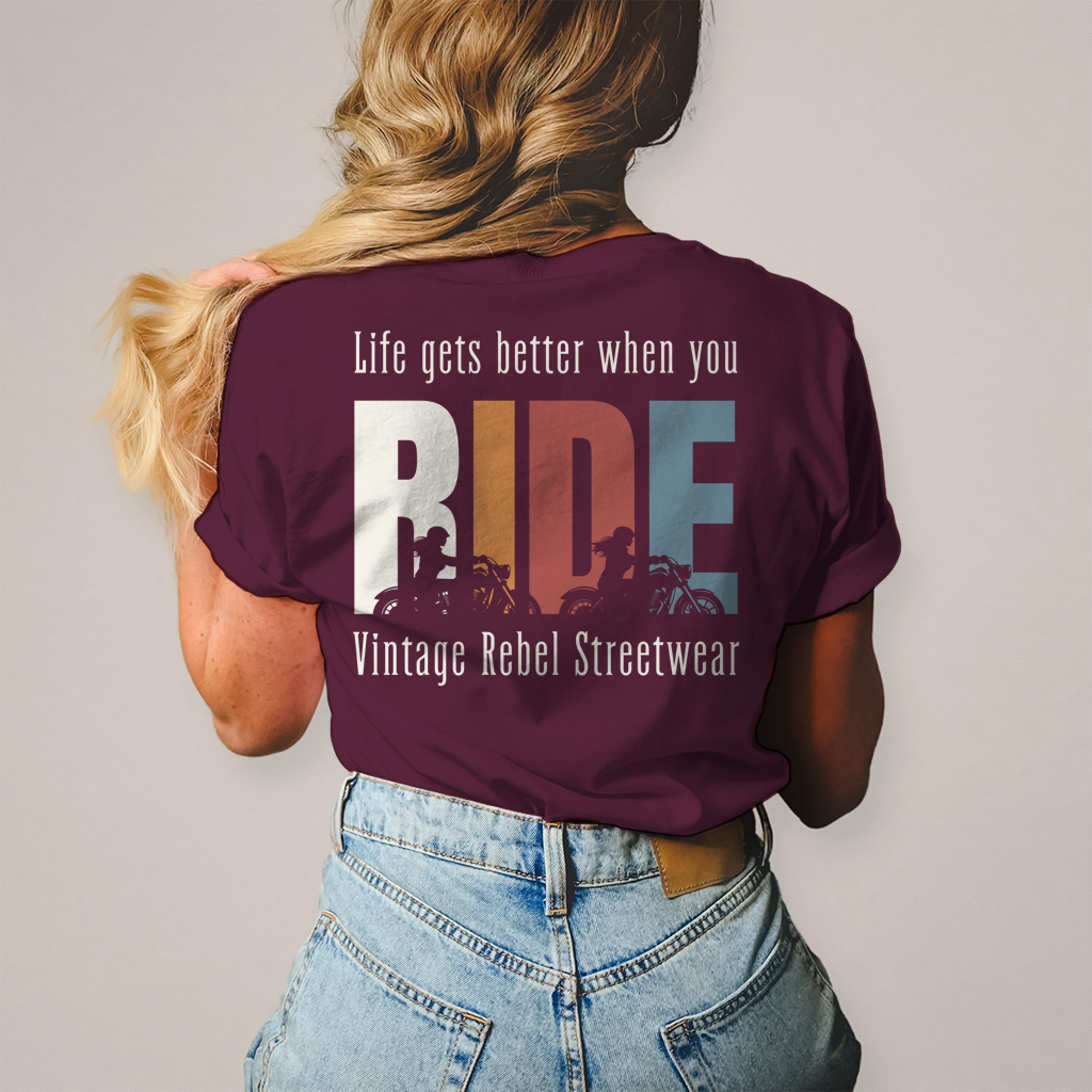 T-Shirt " RIDE " Brust- & Rückendruck