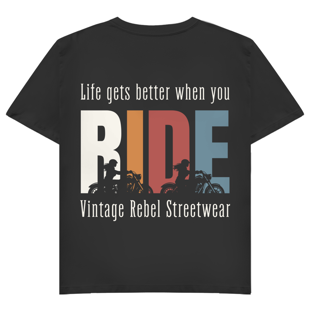 T-Shirt V Neck " RIDE " Brust- & Rückendruck