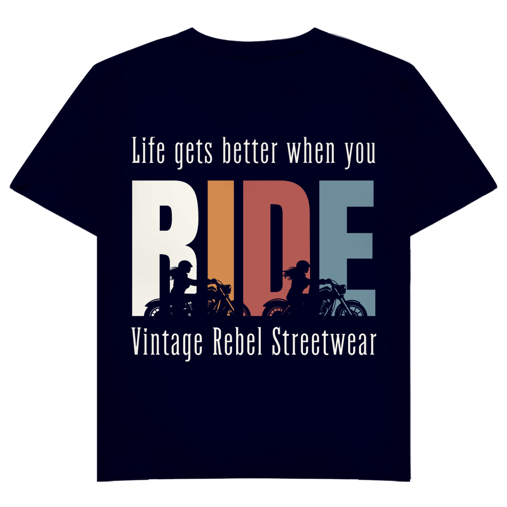 T-Shirt V Neck " RIDE " Brust- & Rückendruck