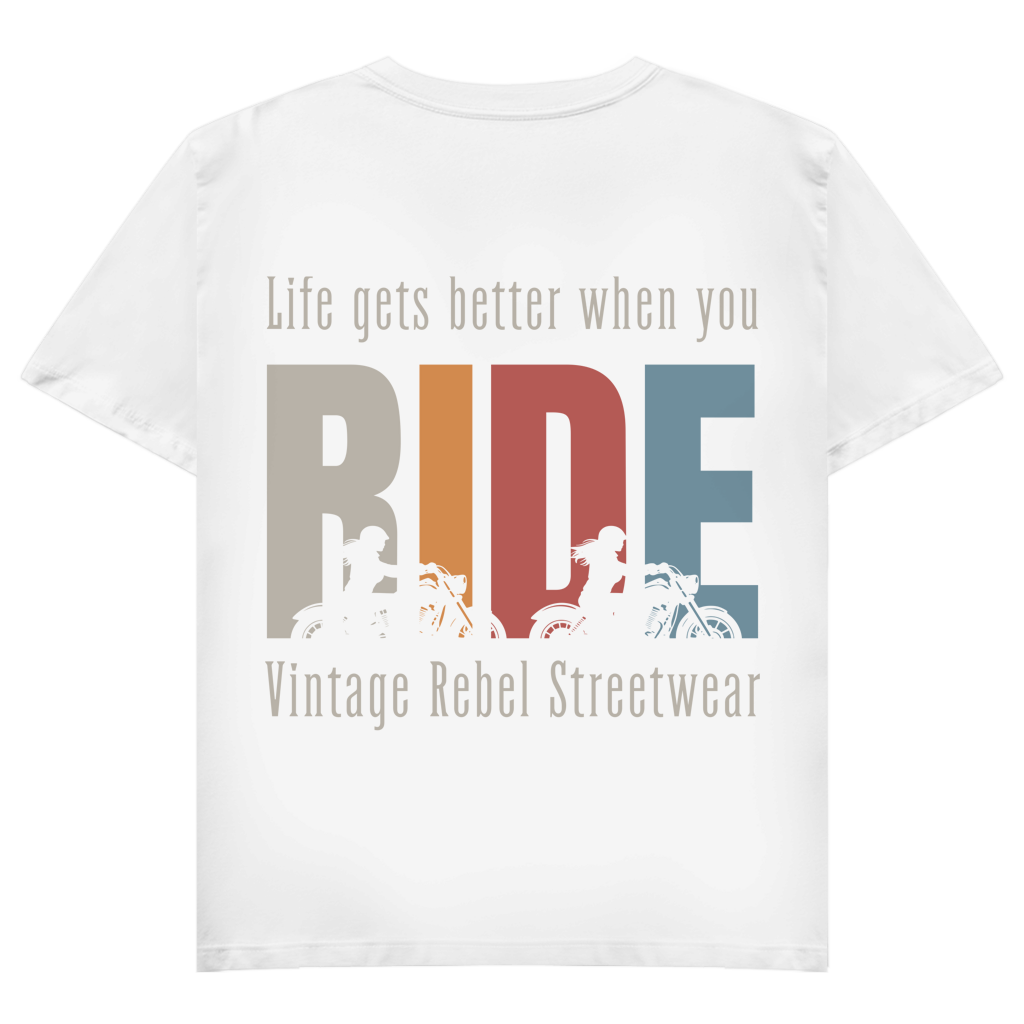T-Shirt V Neck " RIDE " Brust- & Rückendruck