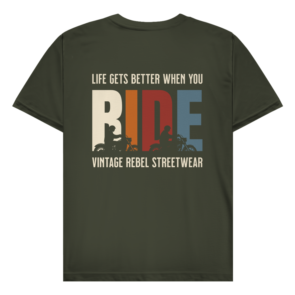 T-Shirt " RIDE " Brust- & Rückendruck