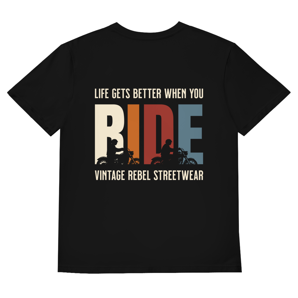 T-Shirt  Herren V- Neck " RIDE " Brust- & Rückendruck