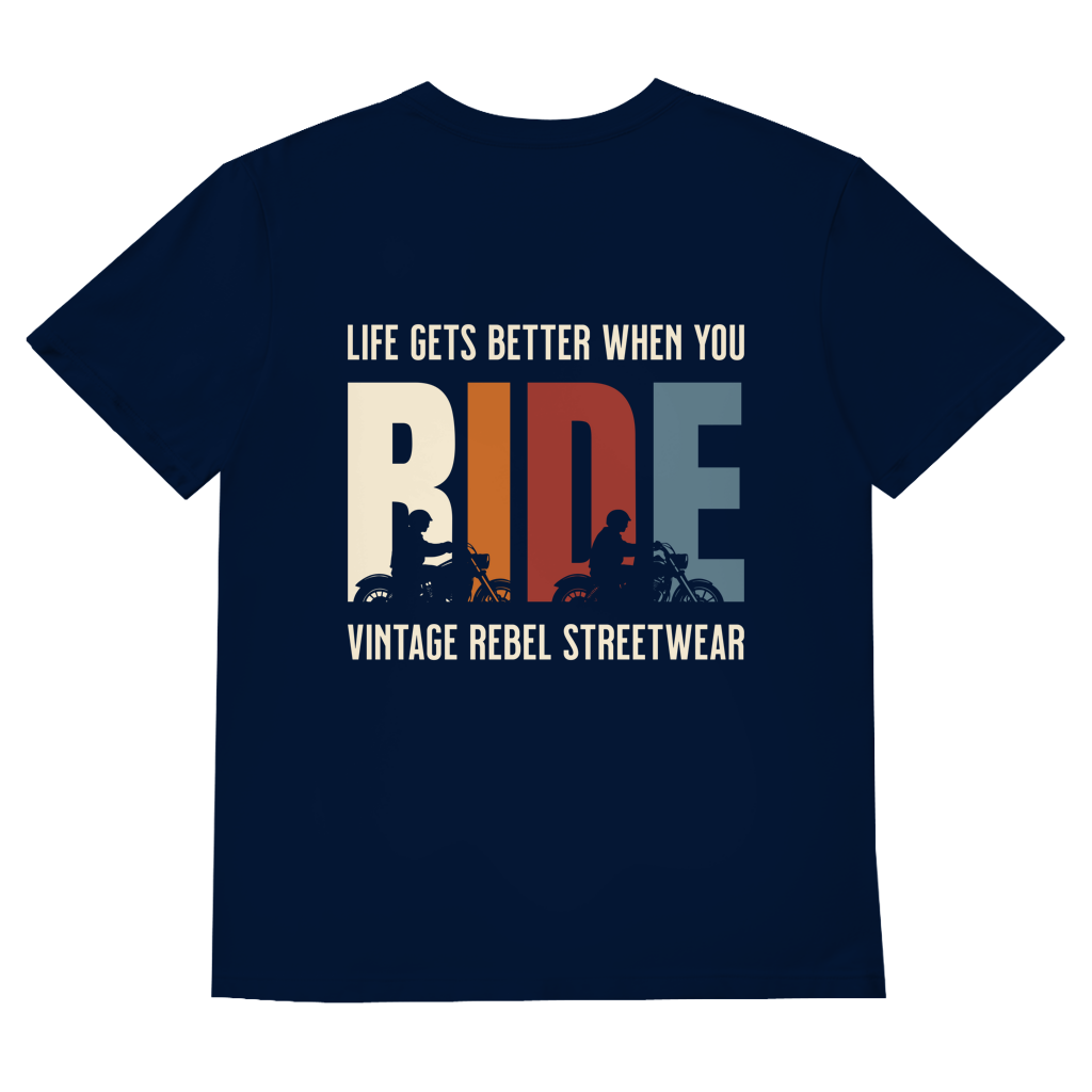 T-Shirt  Herren V- Neck " RIDE " Brust- & Rückendruck