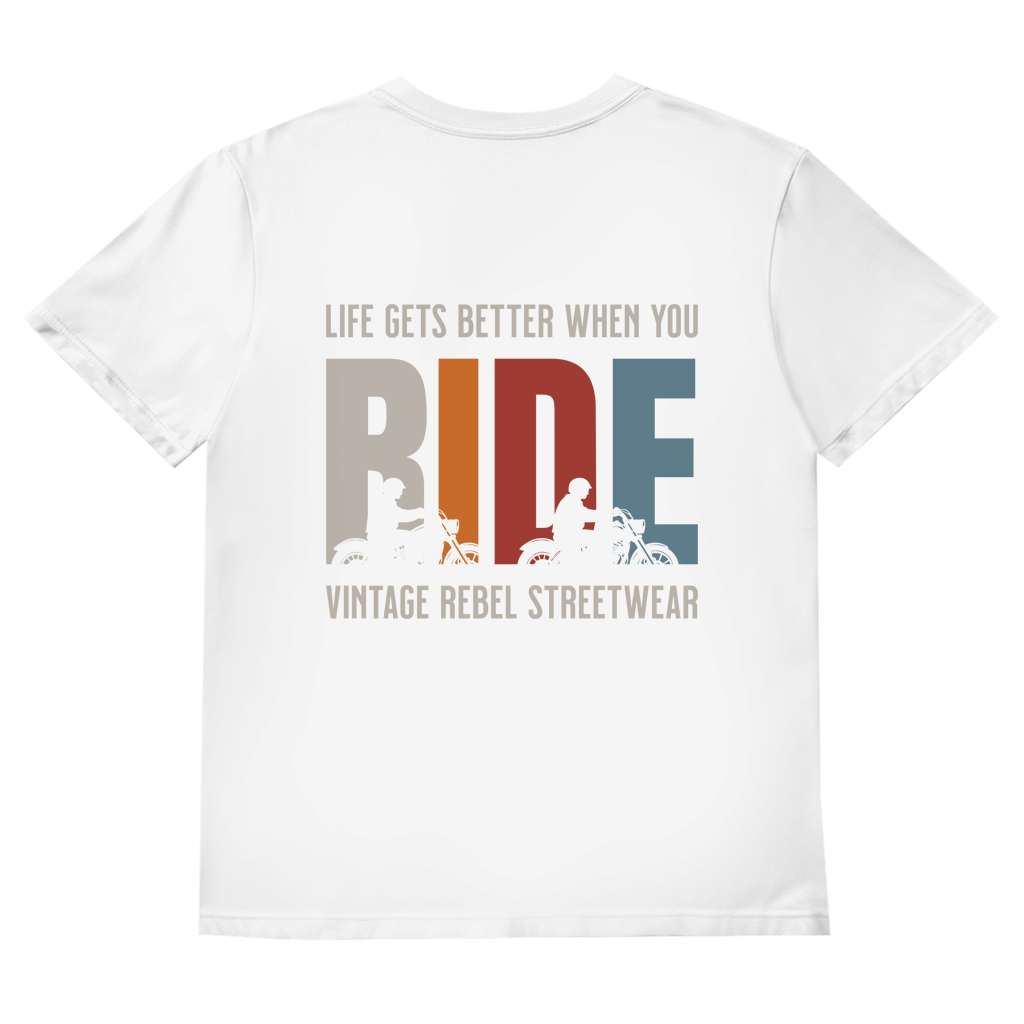 T-Shirt  Herren V- Neck " RIDE " Brust- & Rückendruck