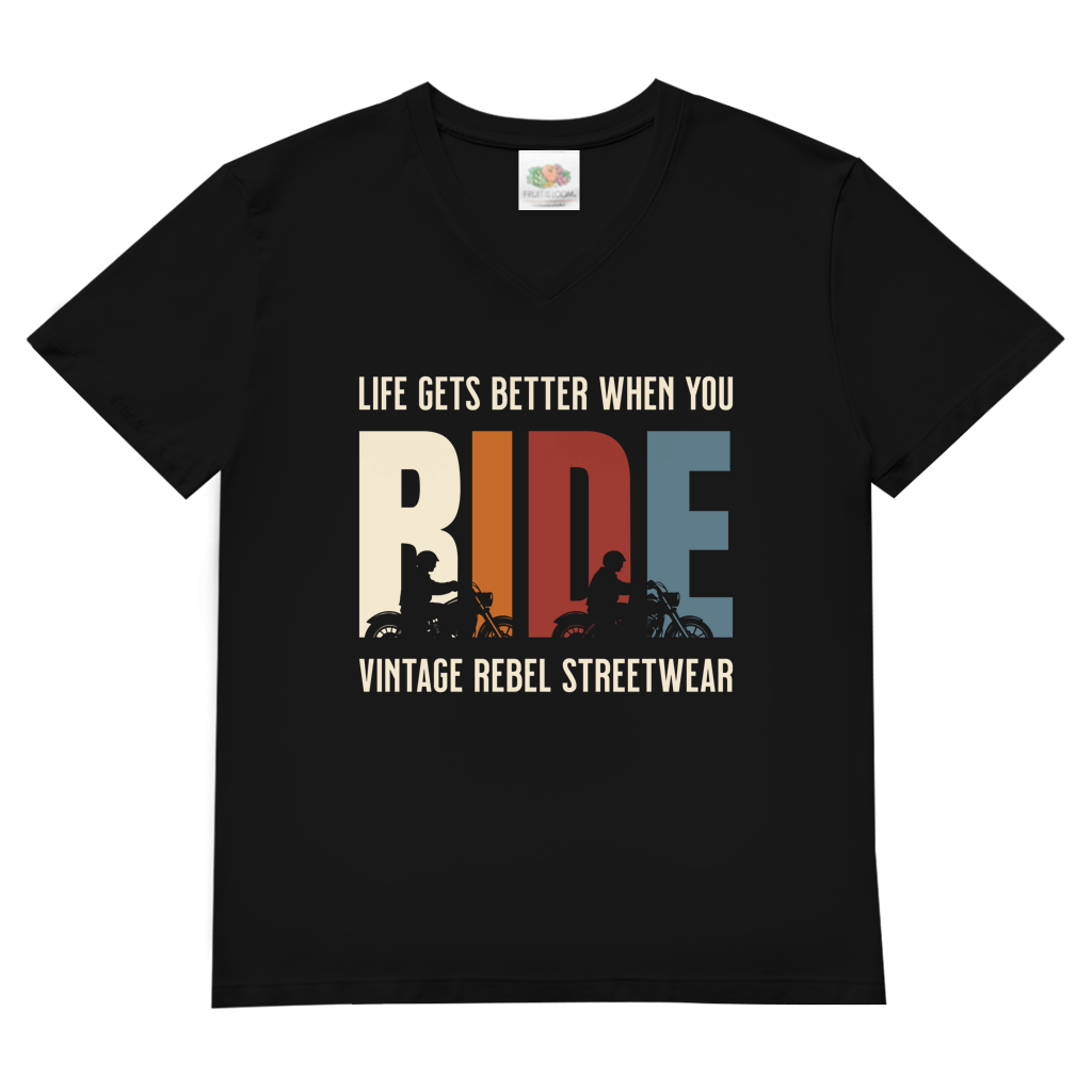 T-Shirt "RIDE" Herren V-Neck Brustdruck