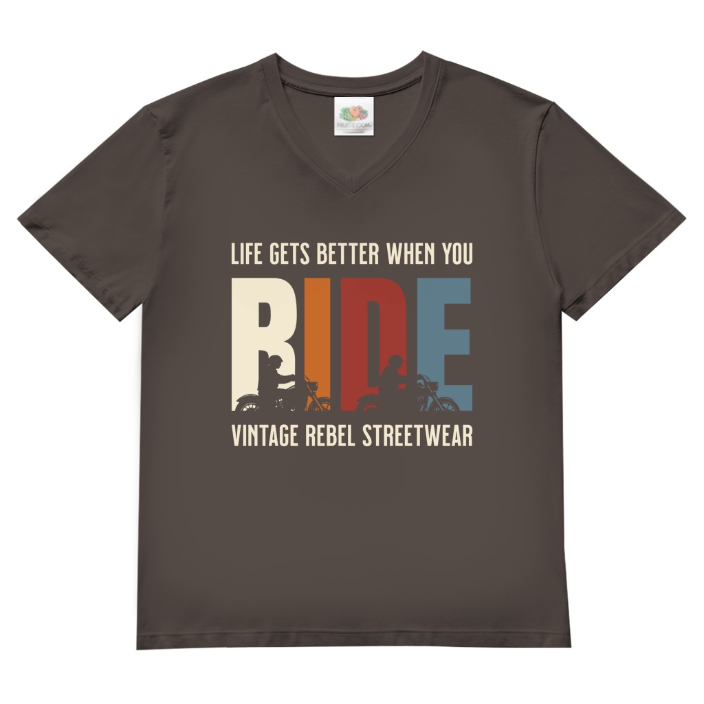 T-Shirt "RIDE" Herren V-Neck Brustdruck