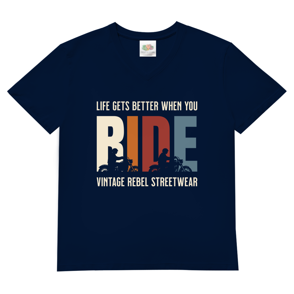 T-Shirt "RIDE" Herren V-Neck Brustdruck