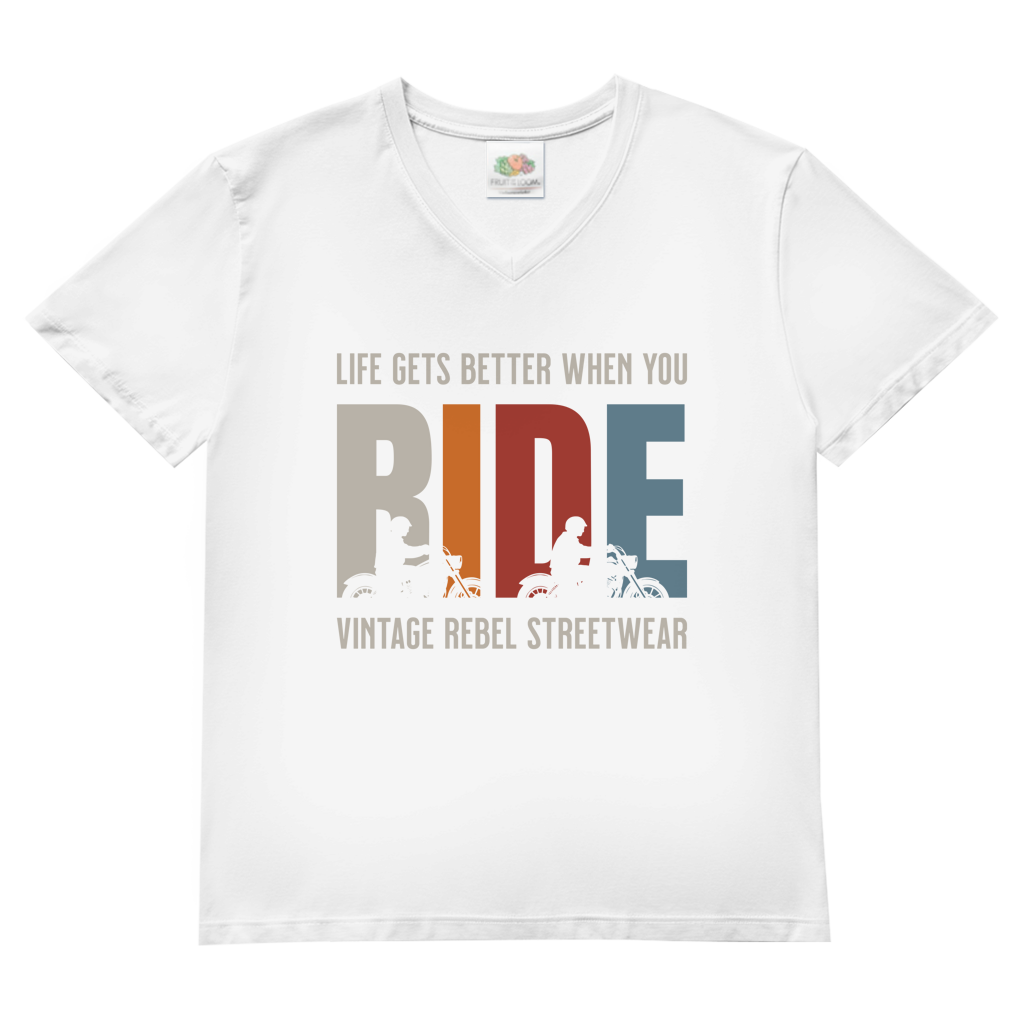T-Shirt "RIDE" Herren V-Neck Brustdruck