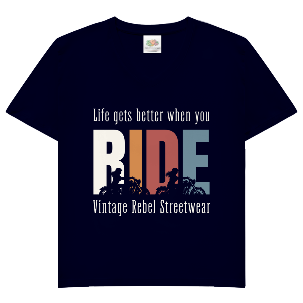 T-Shirt "RIDE" V-Neck Brustdruck