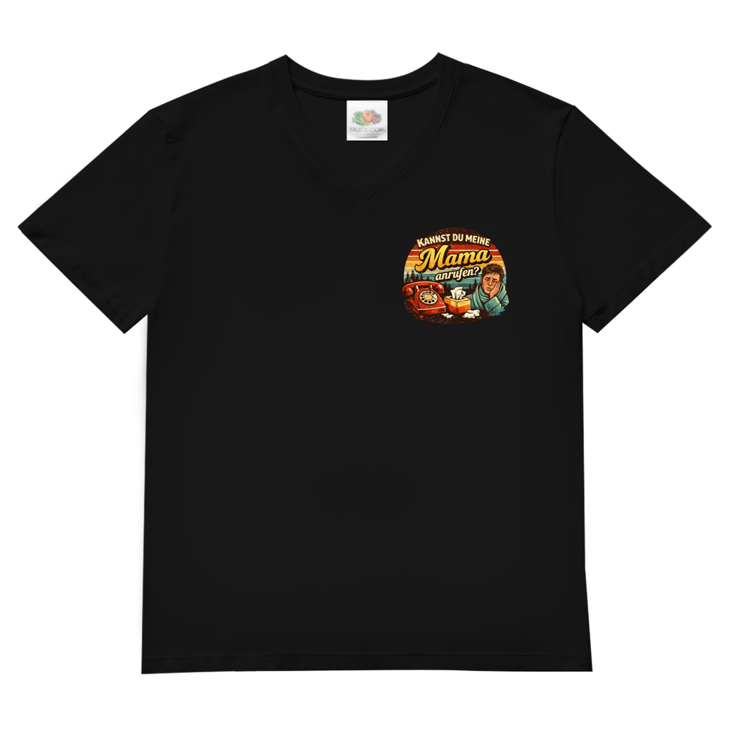 T-Shirt "Mama anrufen" FUNShirt V-Neck Brust-& Rückendruck