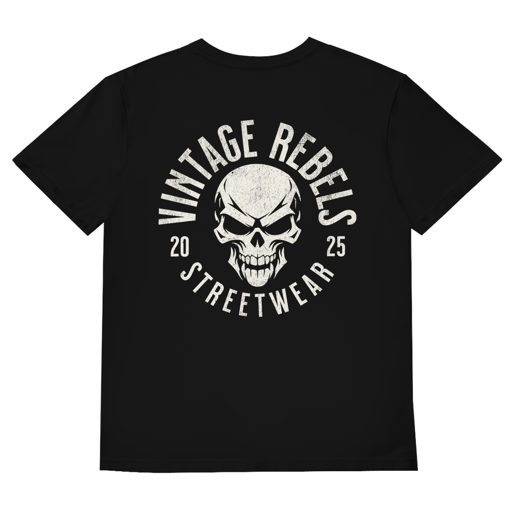 Biker V-Neck T-Shirt Herren Vintage Skull – Motorrad Shirt mit Brust- & Rückendruck
