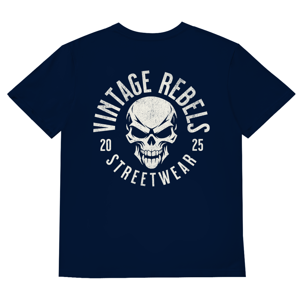 Biker V-Neck T-Shirt Herren Vintage Skull – Motorrad Shirt mit Brust- & Rückendruck
