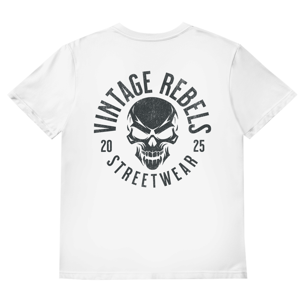 Biker V-Neck T-Shirt Herren Vintage Skull – Motorrad Shirt mit Brust- & Rückendruck