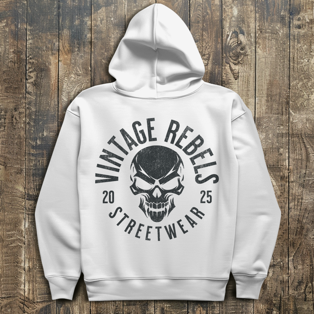 Biker Hoodie Herren Vintage Skull – Motorrad Shirt mit Brust- & Rückendruck