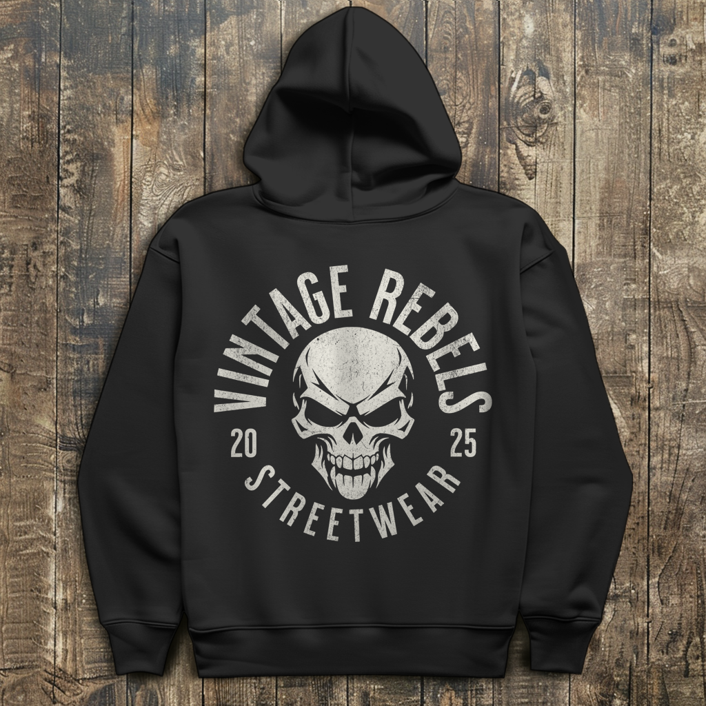 Biker Hoodie Herren Vintage Skull – Motorrad Shirt mit Brust- & Rückendruck