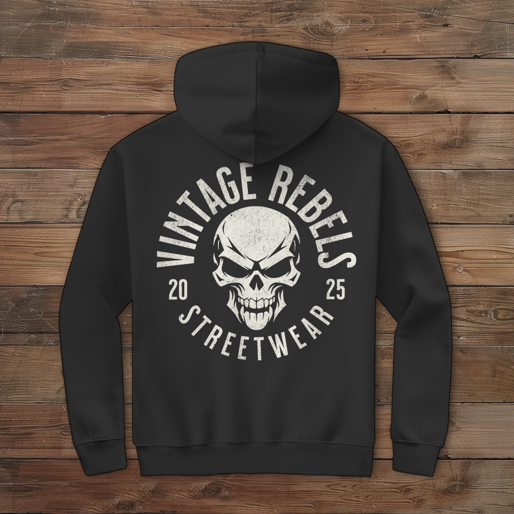 Biker Zipper Hoodie Herren Vintage Skull – Motorrad Shirt mit Brust- & Rückendruck