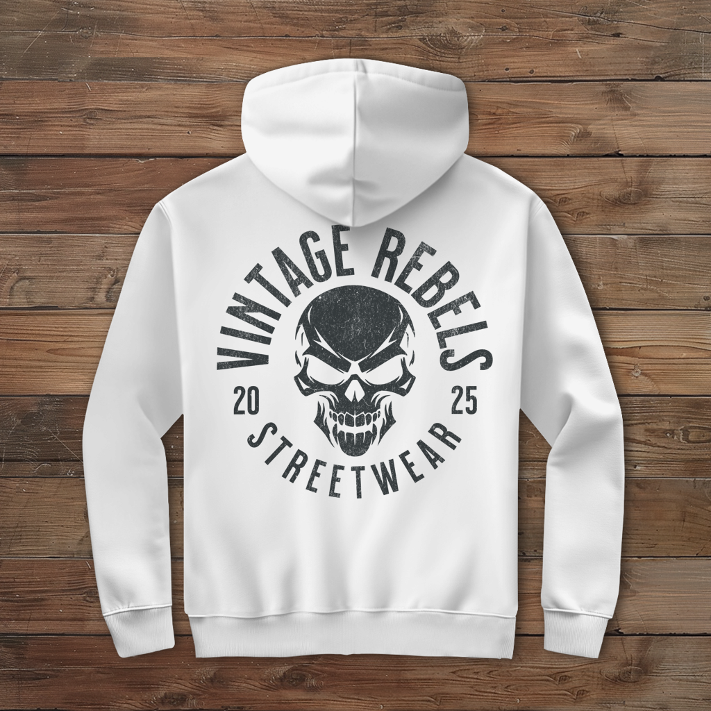 Biker Zipper Hoodie Herren Vintage Skull – Motorrad Shirt mit Brust- & Rückendruck