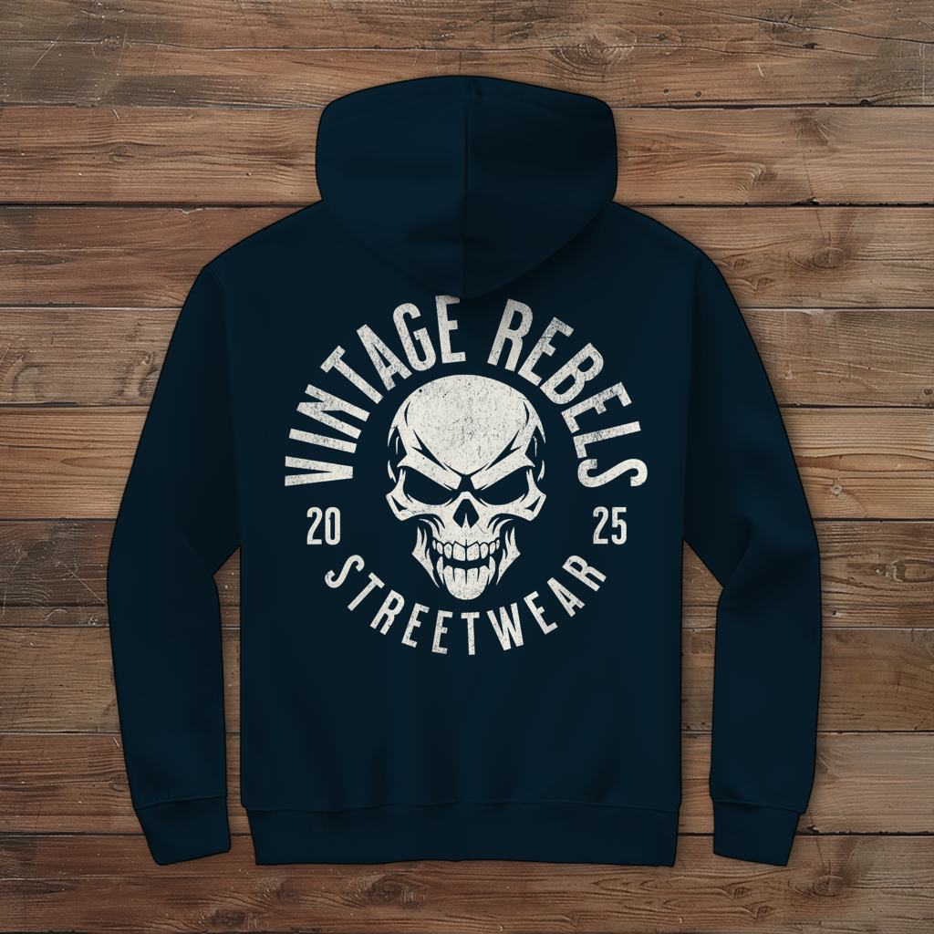 Biker Zipper Hoodie Herren Vintage Skull – Motorrad Shirt mit Brust- & Rückendruck