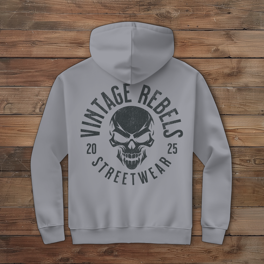 Biker Zipper Hoodie Herren Vintage Skull – Motorrad Shirt mit Brust- & Rückendruck