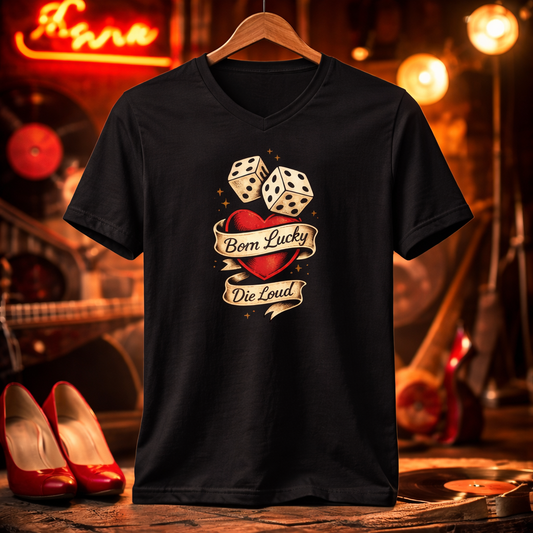 T-Shirt V-Neck "Born Lucky" | Frauen