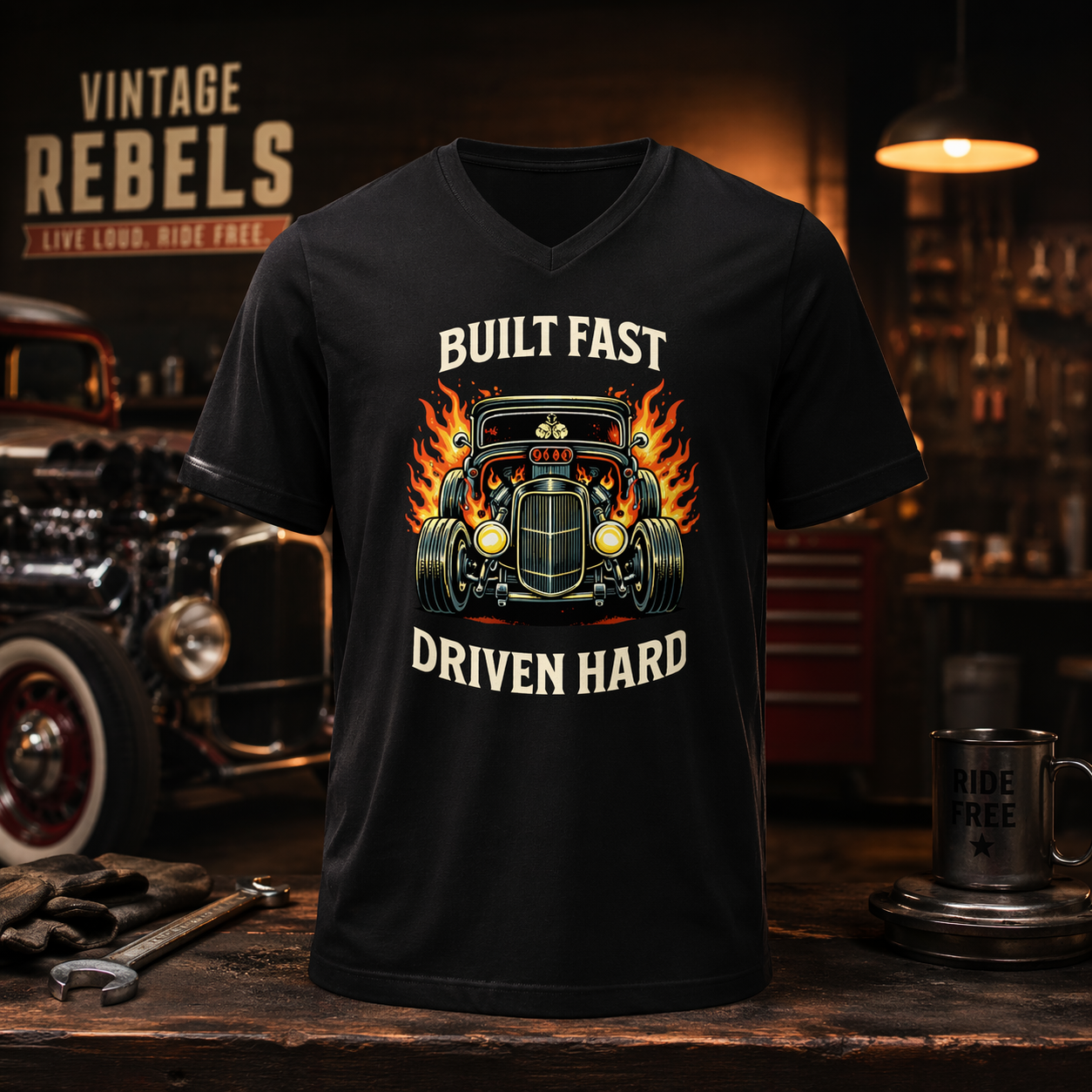 T-Shirt V-Neck "Built Fast Driven Hard" | Männer
