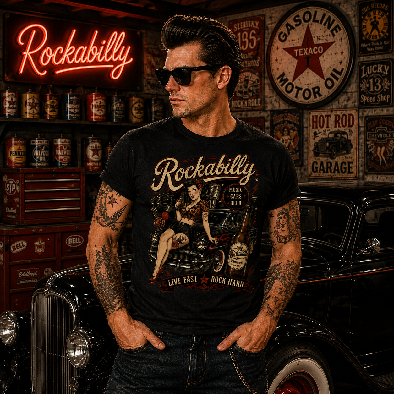 T-Shirt "Rockabilly Live Fast"