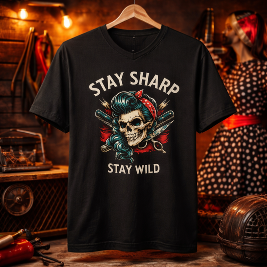 T-Shirt V-Neck "Stay Sharp Stay Wild" | Frauen