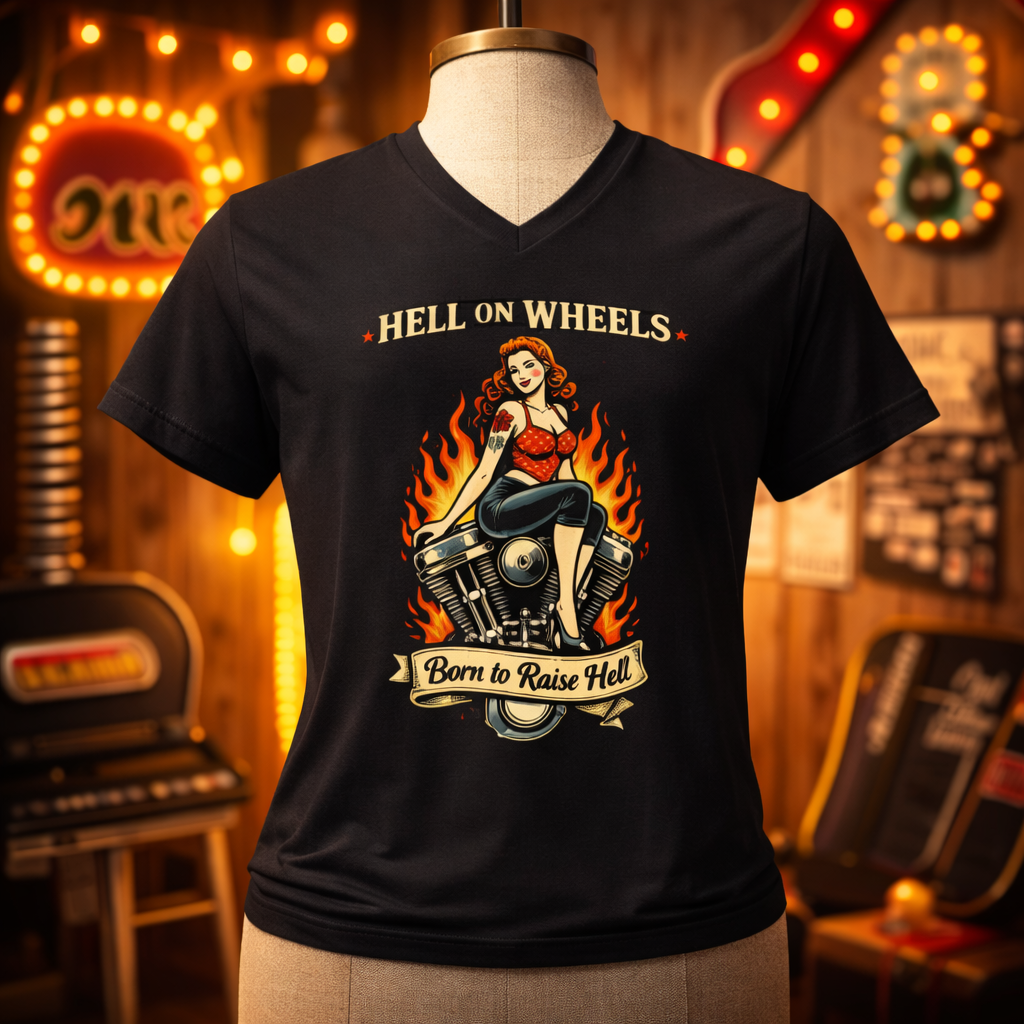 T-Shirt V-Neck "Hell on Wheels" | Frauen