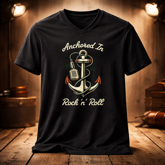 T-Shirt V-Neck "Anchored in Rock 'N' Roll" | Männer
