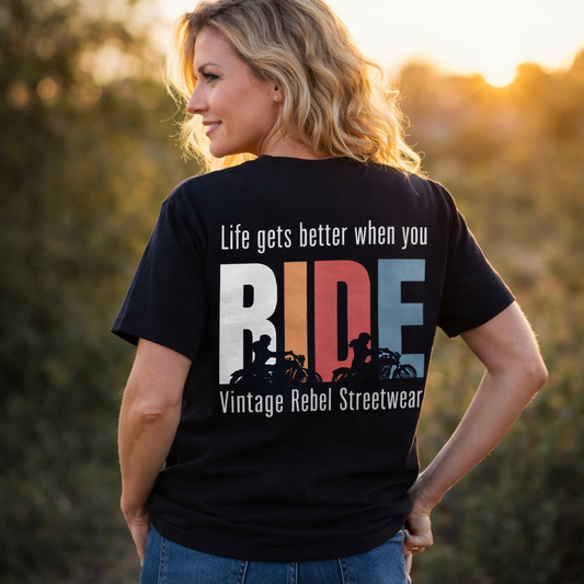 T-Shirt " RIDE " Brust- & Rückendruck
