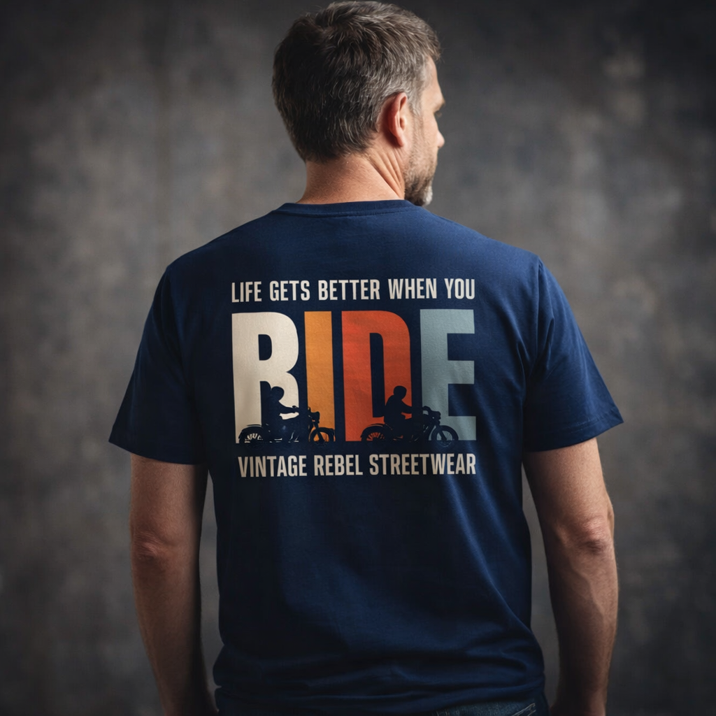 T-Shirt  Herren V- Neck " RIDE " Brust- & Rückendruck