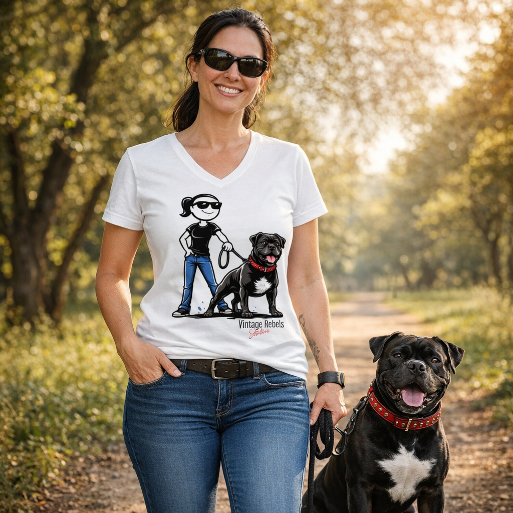 Damen V-Neck T-Shirt "Staffordshire Bull Terrier"