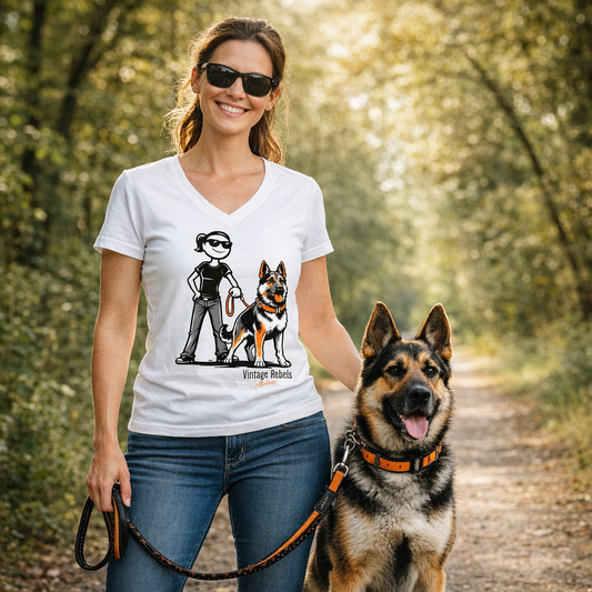 Damen V-Neck T-Shirt "Schäferhund"