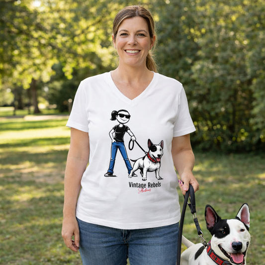 Damen V-Neck T-Shirt "Mini Bullterrier"