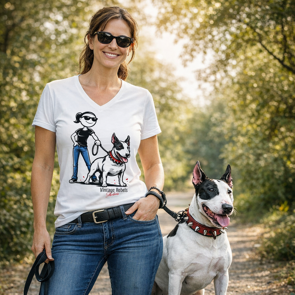 Damen V-Neck T-Shirt "Bullterrier"
