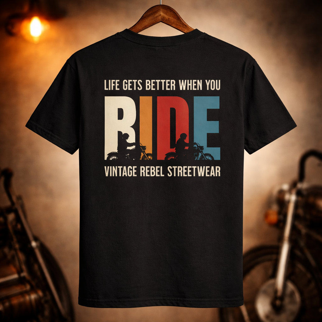 T-Shirt  Herren V- Neck " RIDE " Brust- & Rückendruck